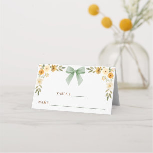 Sage Green Floral Bow Tent Card Place Setting