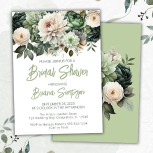 Sage Green Floral Bridal Shower Invitation
