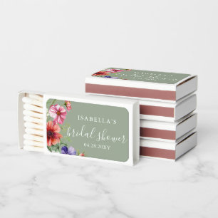 Sage Green Floral Bridal Shower Matchboxes