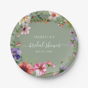 Sage Green Floral Bridal Shower Paper Plates