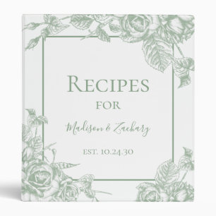 Sage Green Floral Bridal Shower Recipe 3 Ring Binder