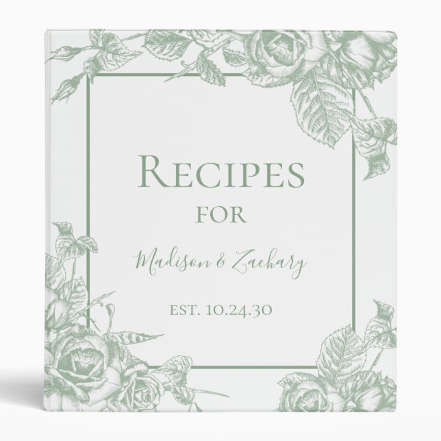 Sage Green Floral Bridal Shower Recipe 3 Ring Binder (Front)