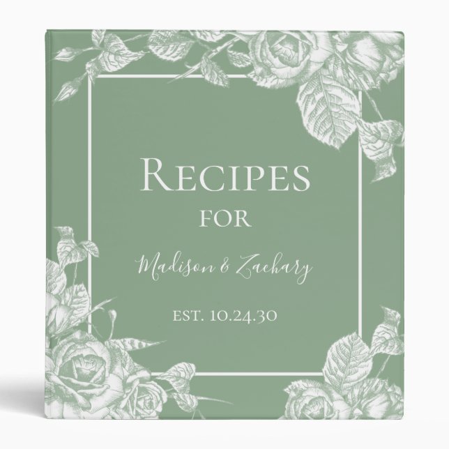 Sage Green Floral Bridal Shower Recipe 3 Ring Binder (Front)
