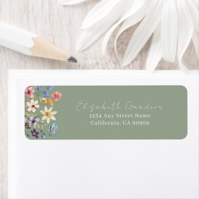 Sage Green Floral Bridal Shower Return Address Label (Insitu)