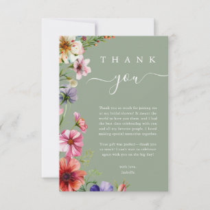 Sage Green Floral Bridal Shower Thank You Card