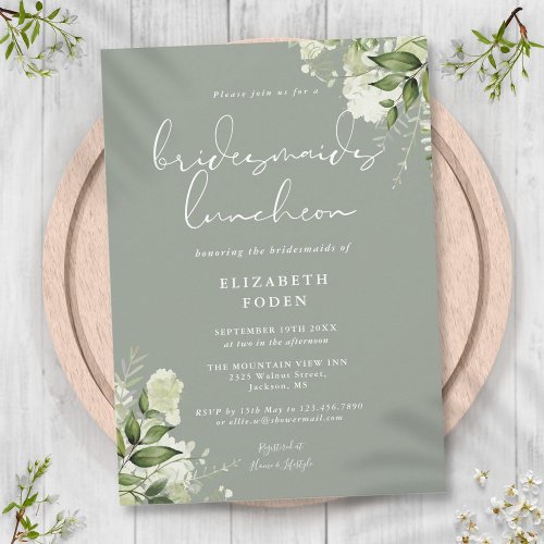 Sage Green Floral Bridesmaids Luncheon Invitation