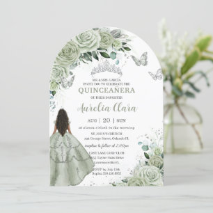 Sage Green Floral Brown Girl Quinceañera XV Arch Invitation