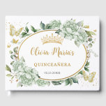 Sage Green Floral Butterflies Gold Quinceanera Guest Book<br><div class="desc">Coordinate your party with this elegant personalized Sage Green Floral Guest Book! Personalize it easily and quickly, simply click the customize it further button to edit the texts, change fonts and fonts colors. Featuring beautiful watercolor sage green flowers and sage and gold butterflies. Matching items available in store. (c) Somerset...</div>