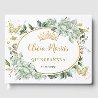 Sage Green Floral Butterflies Gold Quinceanera