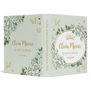 Sage Green Floral Butterflies Quince Photo Album 3 Ring Binder