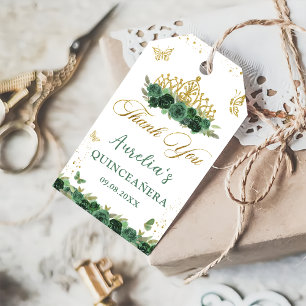 Sage Green Floral Butterflies Quinceañera Birthday Gift Tags