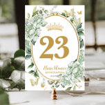 Sage Green Floral Butterflies Quinceanera Sweet 16 Table Number<br><div class="desc">Personalize this elegant sage green floral table number sign easily and quickly. Simply click the customize it further button to edit the texts, change fonts and fonts colors. Featuring sage green flowers, a princess crown and gold and sage green butterflies. Perfect for Quinceañera, Sweet 16, 18th birthday, debutante ball, bridal...</div>
