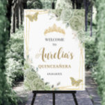 Sage Green Floral Butterflies Quinceañera Welcome Foam Board<br><div class="desc">(c) The Happy Cat Studio</div>