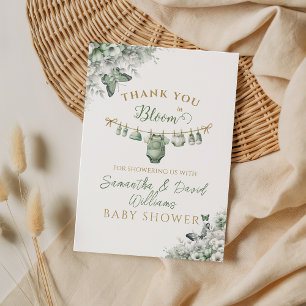 Sage Green Floral Butterfly Baby in Bloom Thank You Card