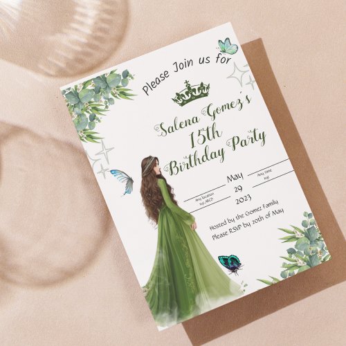 Sage Green Floral Butterfly birthday invitation Foil Invitation