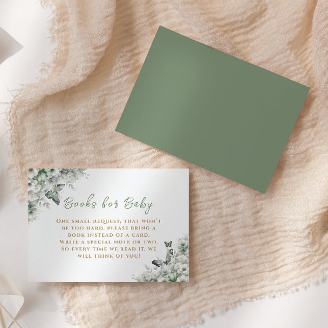 Sage Green Floral Butterfly Books for Baby Request Enclosure Card (Creator Uploaded)
