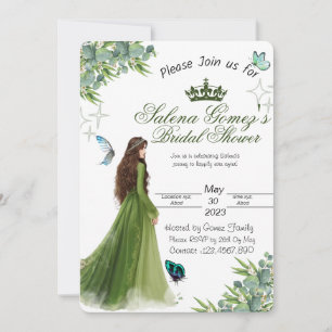 Sage Green Floral Butterfly bridal shower Invitation