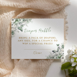 Sage Green Floral Butterfly Diaper Raffle Ticket Enclosure Card