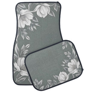 Sage Green Floral Car Floor Mat Set of 4