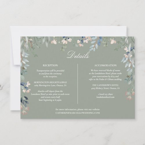 Sage Green Floral Cascade Wedding Details Card