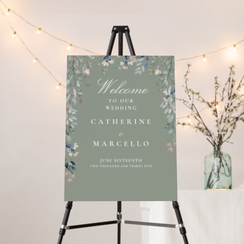 Sage Green Floral Cascade Wedding Welcome Sign