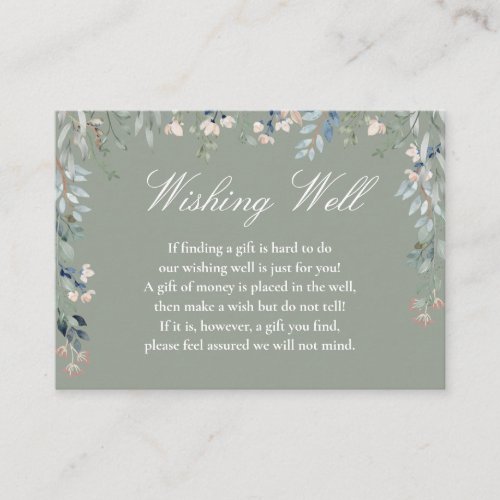 Sage Green Floral Cascade Wishing Well Wedding Enclosure Card