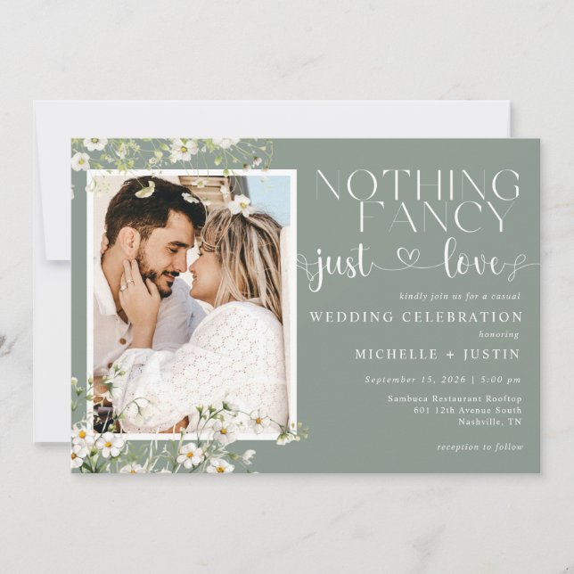 Sage Green Floral Casual Wedding Just Love Invitation (Front)