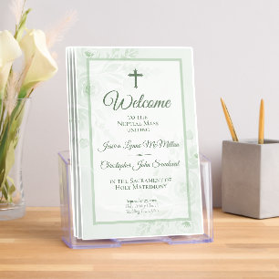 Sage Green Floral Catholic Wedding Program Brochure