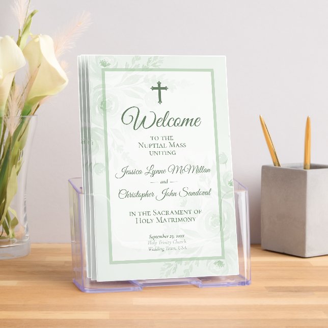 Sage Green Floral Catholic Wedding Program Brochure (Insitu)
