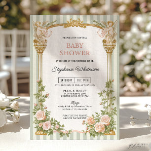 Sage Green Floral Cherub Baby Shower Invitation