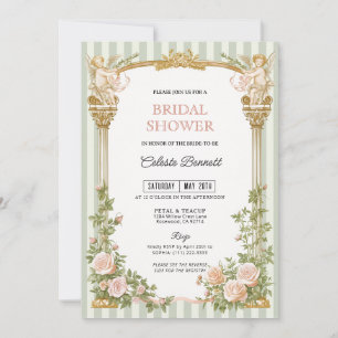 Sage Green Floral Cherub Bridal Shower Invitation