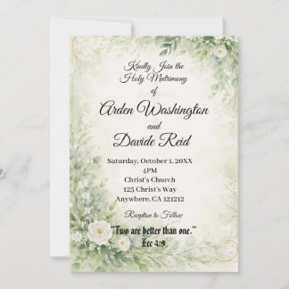 Sage Green floral Christian Wedding Invitation