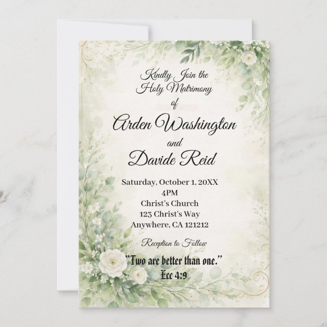 Sage Green floral Christian Wedding Invitation (Front)