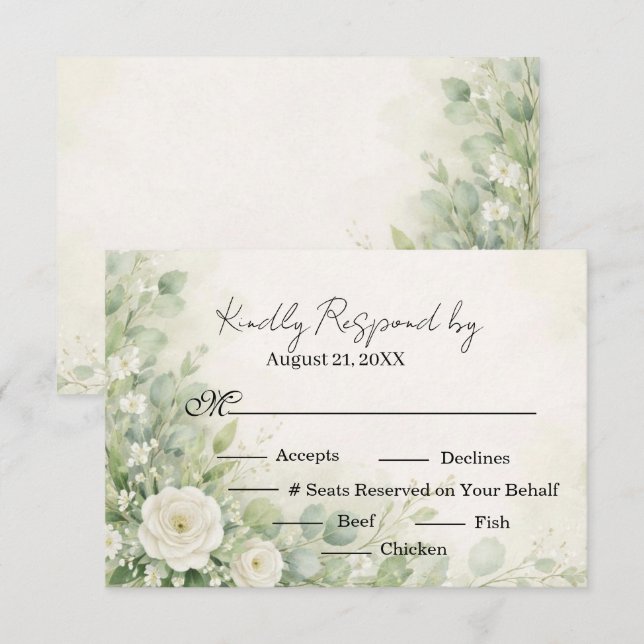 Sage Green floral Christian Wedding RSVP card (Front/Back)