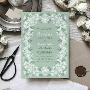 Sage Green Floral Classic Wedding Invitation