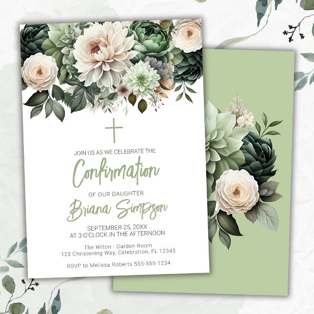 Sage Green Floral Confirmation Invitation (Creator Uploaded)