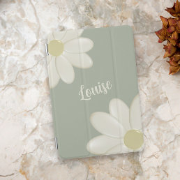 Sage Green Floral Cream Daisy iPad Cover