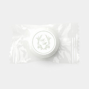 Sage Green Floral Crest Monogram Wedding Life Saver® Mints