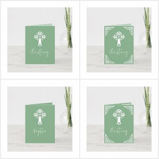 Sage Green Floral Cross Christening Set
