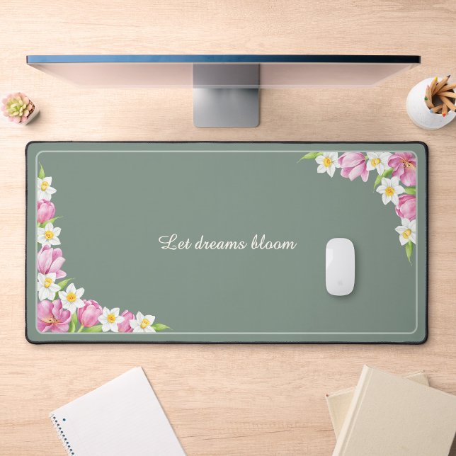 Sage Green Floral Custom Quote Desk Mat (Creator Uploaded)