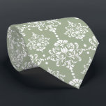 Sage Green Floral Damask Pattern Groomsmen Wedding Neck Tie<br><div class="desc">This dapper groomsmen necktie features a white floral damask pattern on a sage green background.</div>