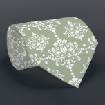 Sage Green Floral Damask Pattern Groomsmen Wedding Neck Tie<br><div class="desc">This dapper groomsmen necktie features a white floral damask pattern on a sage green background.</div>