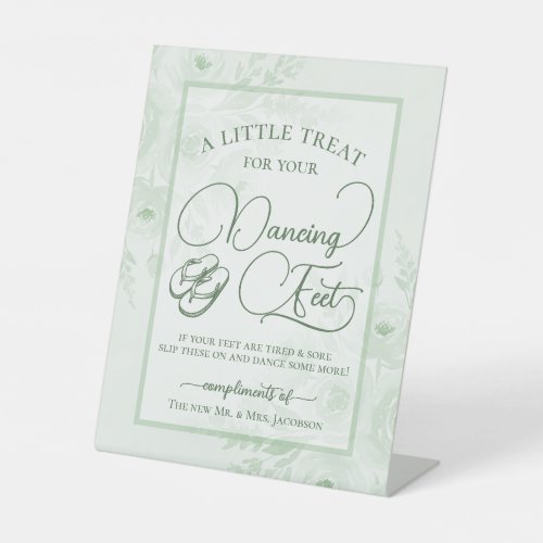 Sage Green Floral Dancing Feet Flip Flop Wedding Pedestal Sign