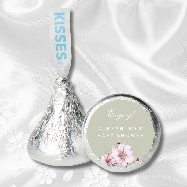 Sage Green Floral Dusty Pink Roses Baby Shower Hershey®'s Kisses® (Creator Uploaded)