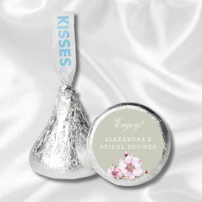Sage Green Floral Dusty Pink Roses Bridal Shower Hershey®'s Kisses® (Creator Uploaded)