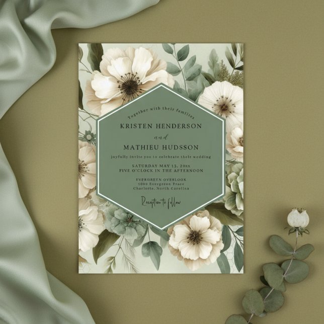 Sage Green Floral Elegance Wedding Invitation (Creator Uploaded)