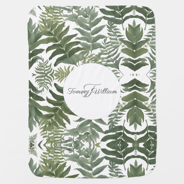 Sage Green Floral Elegant Baby Blanket (Front)