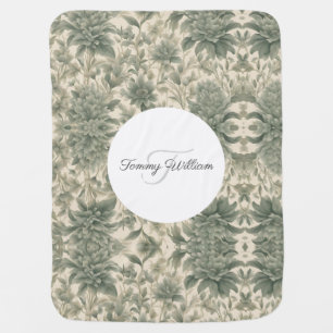 Sage Green Floral Elegant Baby Blanket