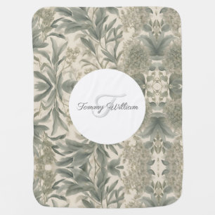 Sage Green Floral Elegant Baby Blanket