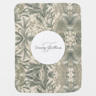 Sage Green Floral Elegant Baby Blanket